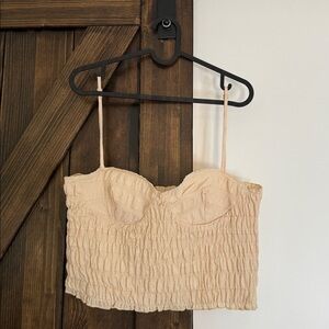 🎉Zara Beige Textured Cropped Corset Style Tank